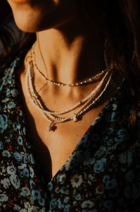 Choker POWIETRZE - kwarc różowy-turkus-kryształ górski