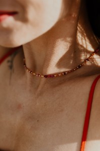 Choker OGIEŃ - rubin-koral-karneol